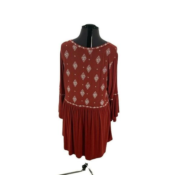 Torrid Top Women Size 2X Boho OrangeLong Bell Sleeves Embroidered Diamond V-Neck - Picture 5 of 10